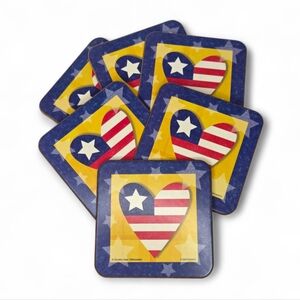 Pimpernel Premier Collection American Flag‎ Heart Coasters Set New